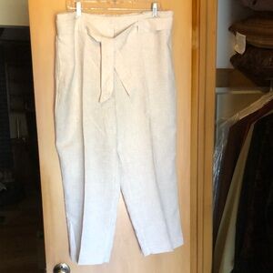 Chico's Tan Elastic/Tie-Waist Cropped Linen Pants size 2.5R